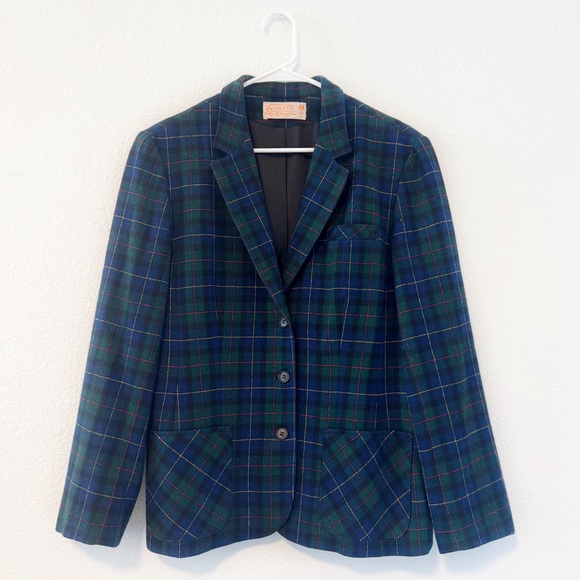 Pendleton Vintage Tartan Plaid Wool Blazer in Green & Blue Medium / Large - Picture 1 of 13